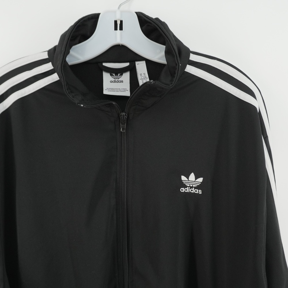 Adidas Track Jacket Mens XL Black White 3-Stripe Trefoil Full Zip Originals
